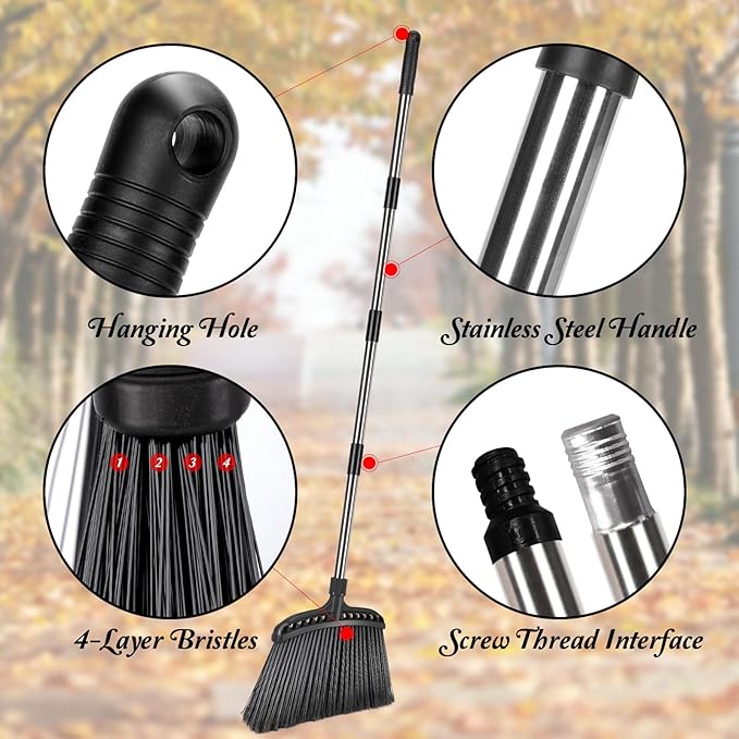 Masthome Pedal Spin Mop and Bucket with Wringer Set, 3 Mop Pads & Outdoor Broom,56" Brooms for Sweeping Outdoor for Kitchen Home Office Garage Courtyard Lobby Lawn Concrete