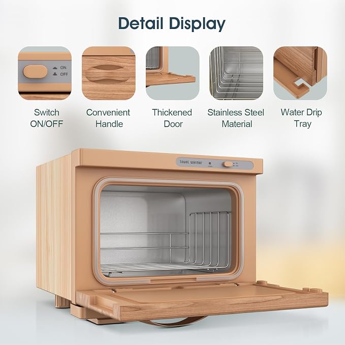 Towel Warmer Cabinet, 8L Hot Spa Small Towel Warmer Heating Use for Facial Spa, Hair Beauty, Salon Equipment and Home - Wood-like