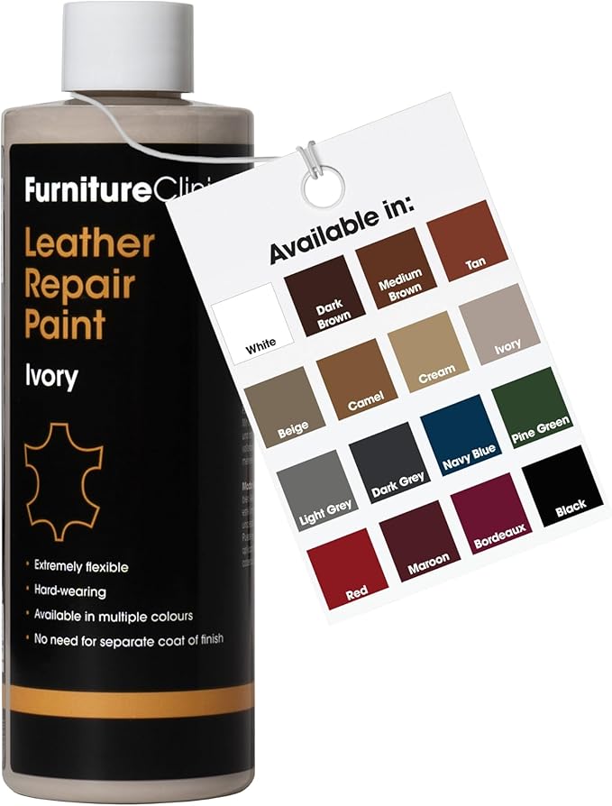 Furniture Clinic Leather Repair Paint | 2-in-1 Seal and Color | Use on Scratches, Tears, and Holes in Car Seats, Furniture | Quick and Easy Leather Repair Kit for Furniture (Ivory, 500ml / 17oz)