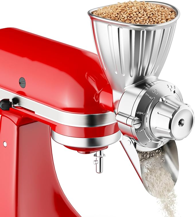COFUN Grain Mill Attachment for Kitchen Aid Mixer, 9 Adjustable Levels All Metal Flour Mill, Fit for Wheat, Corn, Oats, Buckwheat, Millet, Coffee Beans & Dry Low-Oil Grains