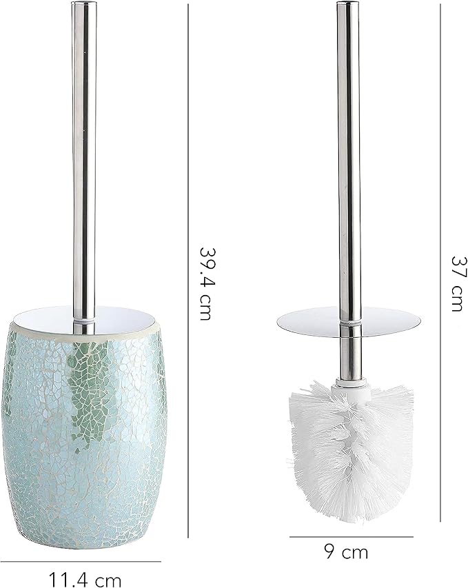 WHOLE HOUSEWARES Modern Toilet Brush Set, Turquoise (1 Glass Mosaic Bathroom Accessory)