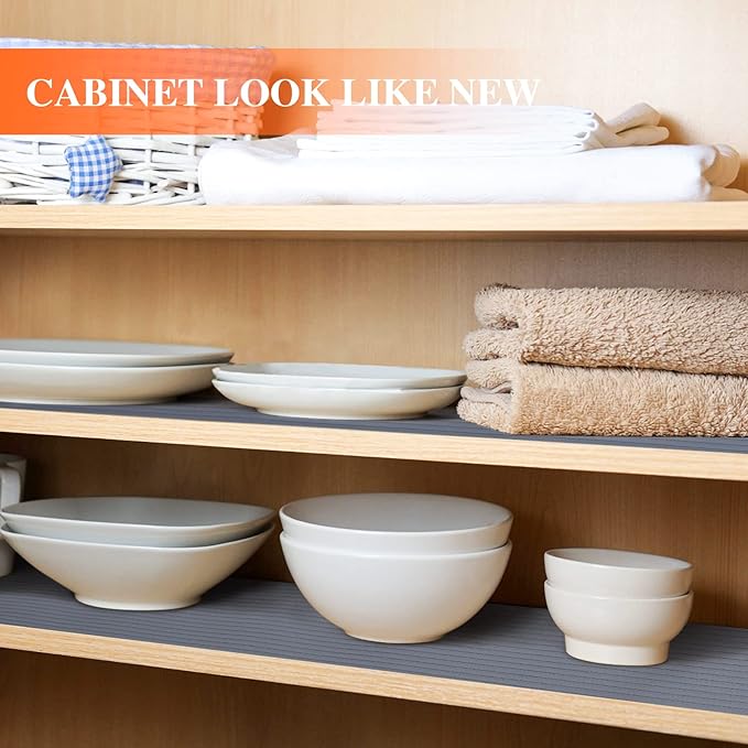 Mcrbeay Shelf Liners for Kitchen Cabinets, Refrigerator Liners Non Adhesive 17.5 Inch x 20Ft, Non-Slip Kitchen Drawer Liners, Waterproof Durable Cabinet Liners for Shelves, Fridge, Pantry, Dark Gray