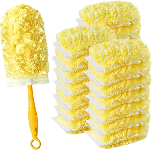 Duster Refills,Static Dust Removal Brush Disposable Replacement Head Compatible with Swiffer Duster Refills for Electronics, Furniture, Blinds, Ceiling Fans (Yellow, 30 Refills+1 Extension Pole)