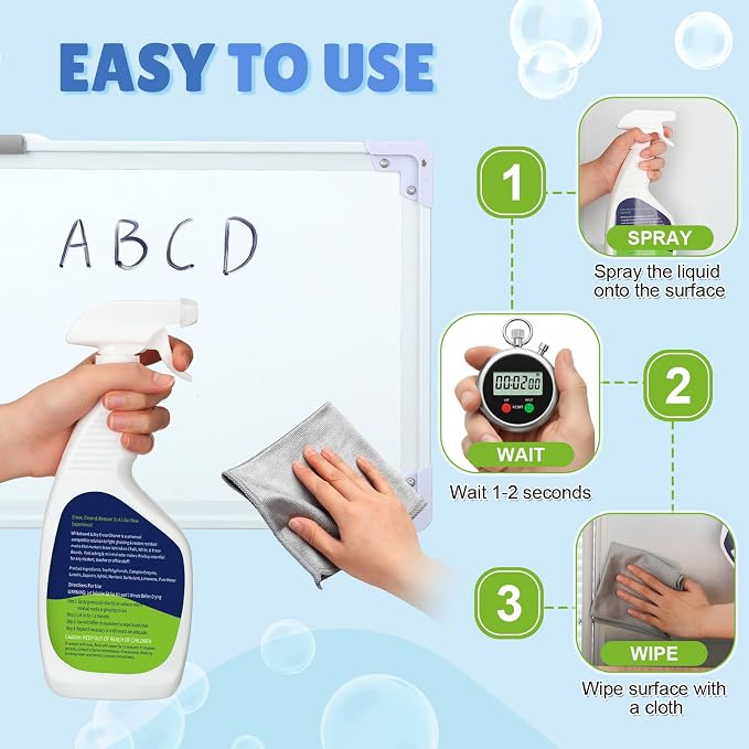 Fuyoooo 8 Pcs Whiteboard Cleaner Set 4 17 fl oz Dry Erase Board Liquid Cleaner with 4 Cloths White Board Cleaning Spray for Classroom Chalkboard Home Office (Light Gray)