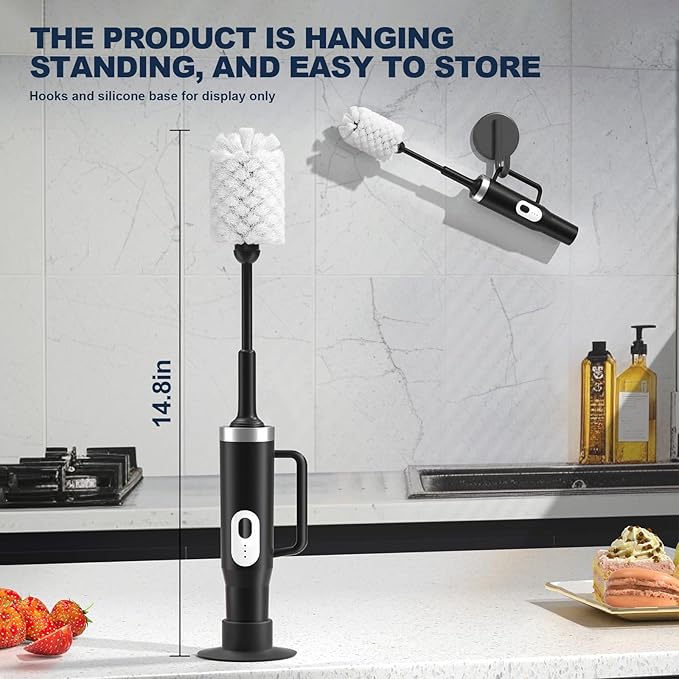 Rechargeable Electric Bottle & Cup Brush, 360° Thorough Cleaning Without Blind Spots, Suitable for Baby Bottles, 40-Ounce Mugs, Straws, Wine Glasses, etc., Easy to Air-Dry and Portable