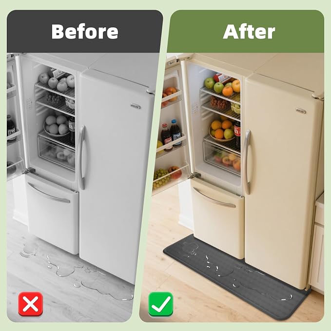 Refrigerator Spill Mat, 37.5 X 8.5 Fridge Mat Silicone Drip Tray Catcher for Washing Machine Refrigerator Spill Liner Floor Protector Anti-Slip (Gray)