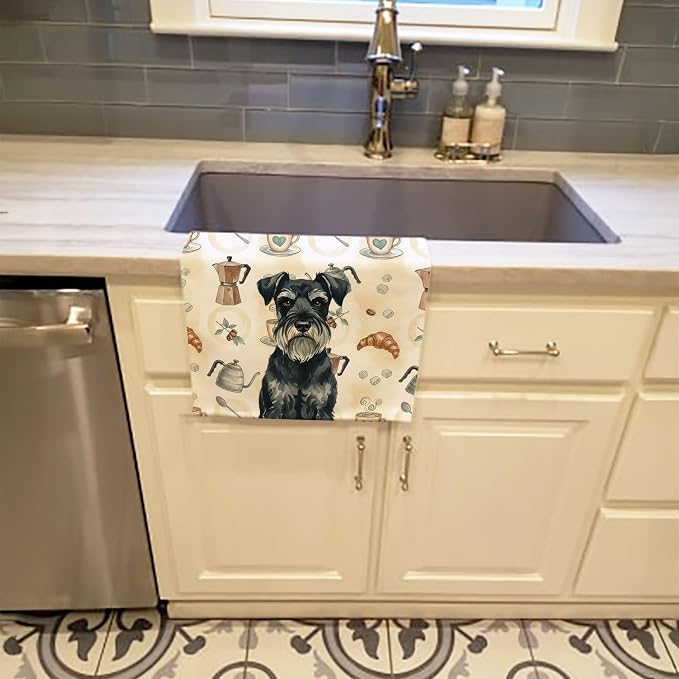 Caroline's Treasures Standard Schnauzer Coffee Bar Kitchen Towel Velour Plush Front and Cotton Loop Back Machine Washable