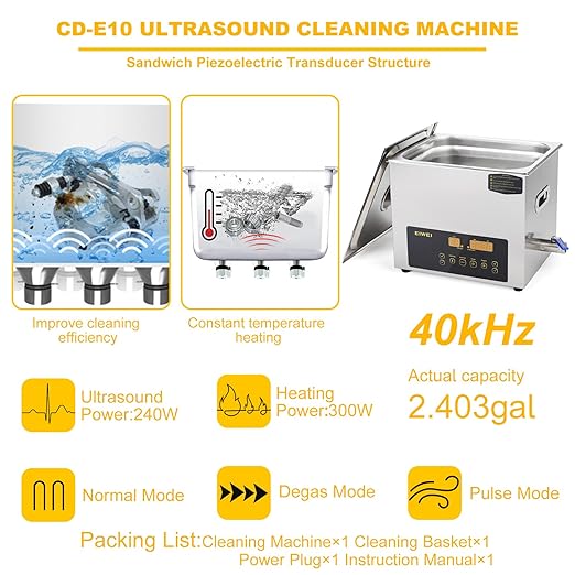 10L Ultrasonic Cleaner Dual-Frequency Professional Digital Stainless Steel Cleaning Machine with Heater Timer for Carburetor, Parts, Circuit Board, Glasses, Denture, Jewelry