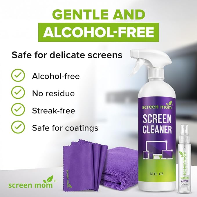 Screen Mom Ultimate Cleaning Kit - 16oz & 3 Pack 1 Oz TV Screen Cleaner Spray with Microfiber Cloth, Monitor Spray Cleaners Wipes Set for TV, Laptop, Car, Phone, iPad, Computer Cleaning Kit