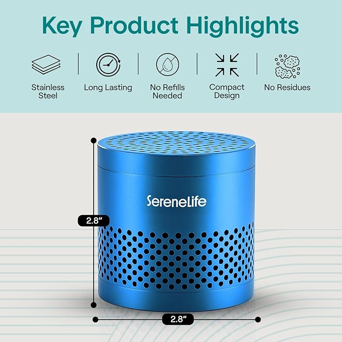 SereneLife Fridge Deodorizer & Odor Eliminator, Multi-Use Refrigerator Deodorizer Aluminum Pod for Freezer, Closet, Car, Shoes & Enclosed Spaces, Compact, Reusable & Lasts Up to 10 Years (Blue)