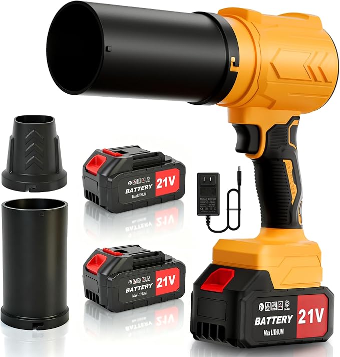 Leaf Blower Cordless, 950000RPM 21V Battery Powered Electric Leaf Blower with 2 x 4.0Ah Battery, Handheld Lightweight Turbo Blower Air Blower for Snow, Lawn Care with 2 Extended Nozzle