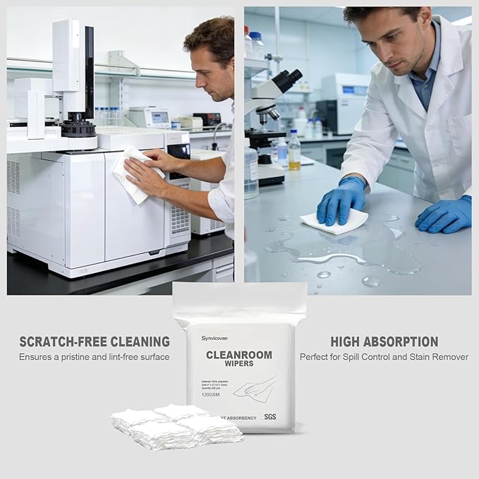 Cleanroom Wipers 4"x4"(400 Pcs, 100% Polyester, Class 100, 120GSM) Double Knit 100% Lint Free Cloths with Ultra-fine Filaments, Laser Sealed Edge Ultra-Soft Wipers