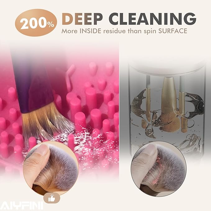 Alyfini Electric Makeup Brush Cleaner Machine, Powerful Friction Removes Residue on Make up Brushes Set/Sponge/Powder Puffs, Efficient Cleaning, Portable Spinning Washer, Save Cleanser & Shampoo