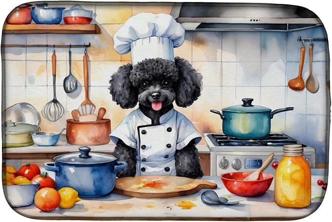 Caroline's Treasures DAC6303DDM Black Poodle The Chef Dish Drying Mat Absorbent Dish Drying Mat Pad for Kitchen Counter Dish Drainer Mat for Countertop, 14 x 21", Multicolor