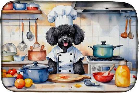 Caroline's Treasures DAC6303DDM Black Poodle The Chef Dish Drying Mat Absorbent Dish Drying Mat Pad for Kitchen Counter Dish Drainer Mat for Countertop, 14 x 21", Multicolor