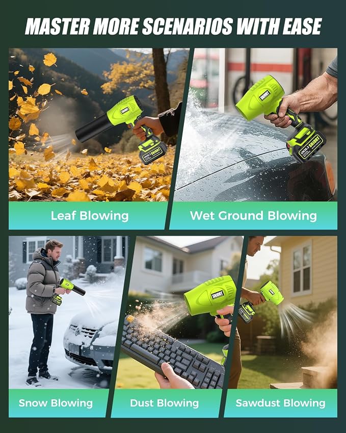 Leaf Blower Cordless with Battery and Charger, 980,000 RPM, Extended Nozzle, Lightweight Handheld,Blower for Patio Cleaning,Leaves and Dust,Birthday Gifts for Men Dad Husband（Mint Green）