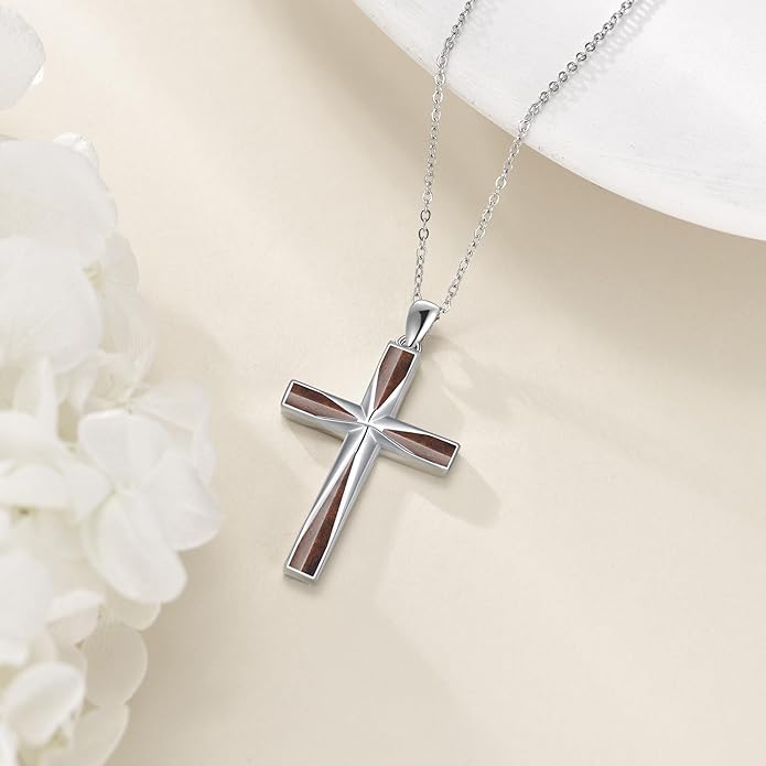 ONEFINITY Religious Cross Pendant Necklace Sterling Silver Origami Cross Pendant Gifts for Women Men Jewelry