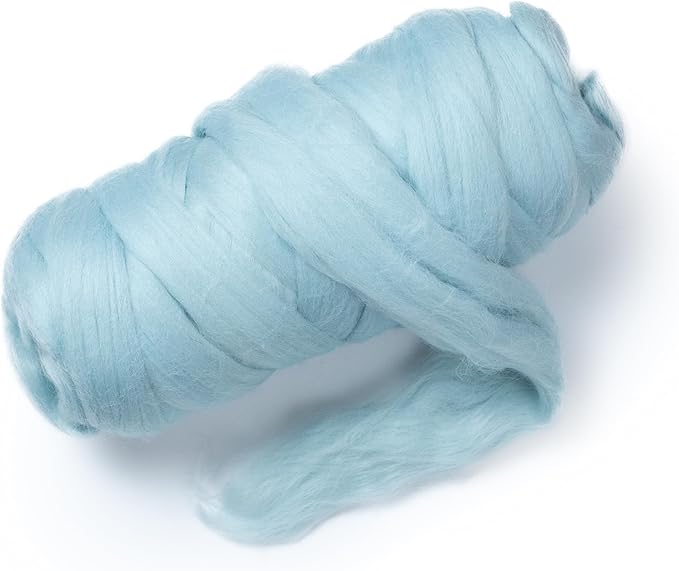Colored Natural Wool roving, 1 lb. Best Wool for Needle Felting, Wet Felting, handcrafts and Spinning. (Light Blue, 1 lb)