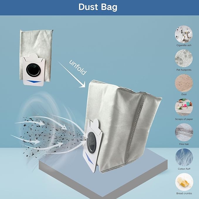 Replacement Accessories Parts Kit Compatible with Ecovacs Deebot T30S Combo| Includes 8 Dust Bags, 8 Mop Pads, 6 Filters, 6 Side Brushes, 2 Main Brushes