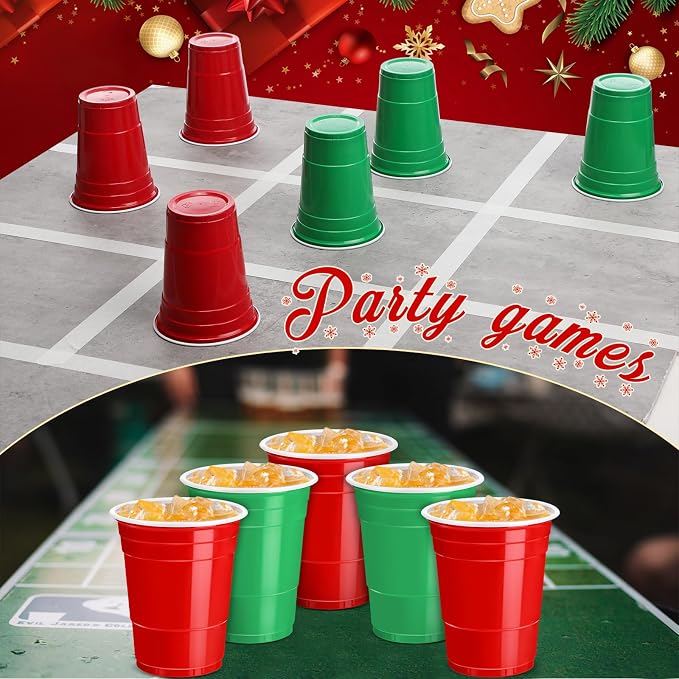 100 Pcs 16 Oz Christmas Plastic Cups Red and Green Disposable Shot Cups Bulk Holiday Christmas Party Cup Shot Glasses for Drinking Beverage Xmas Winter Party Supplies Camping Picnic Birthday