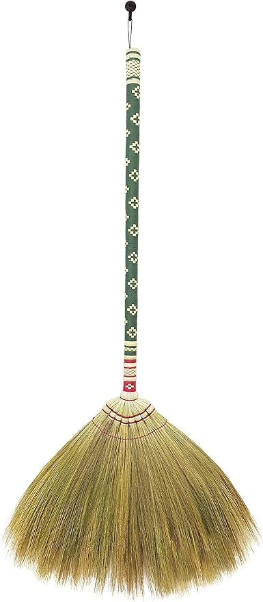 Natural Grass Thai Broom for Sweeping Vintage Retro, Handmade Broom,Witch Broom,Durable Broom for Indoor & Outdoor,Broomstick Bamboo Stick Long Handle (Turquoise)