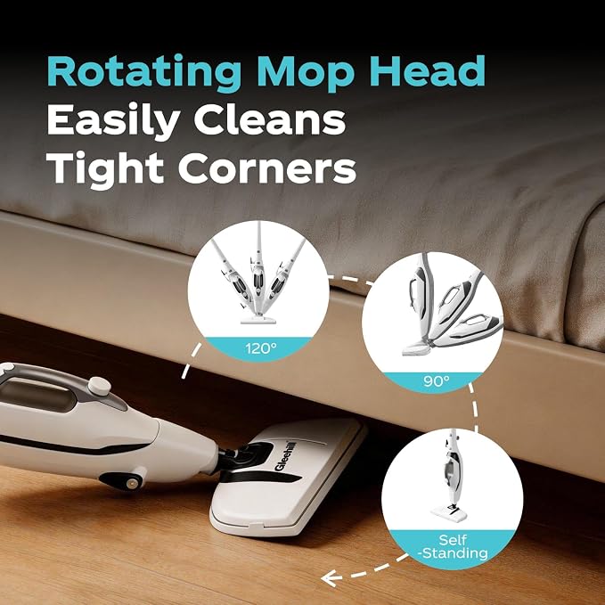 10-in-1 Steam Mops for Floor Cleaning, 302℉ Detachable Handheld Steam Cleaner with 400ml Water Tank and 26.25ft Power Cord, Folding Steamer Mop for Hardwood and Tile Floors, Silver & White