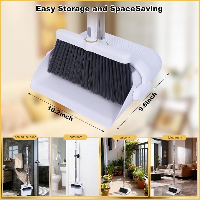 Ultimate Home Cleaning Bundle: Heavy Duty Upright Broom and Dustpan Set with Rotatable Head, 77.5" Extendable Window Squeegee Kit, 3-in-1 Microfiber Scrubber Floor Sweeper for RV, Kitchen, Car