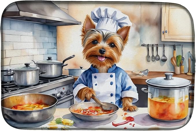 Caroline's Treasures DAC6329DDM Silky Terrier The Chef Dish Drying Mat Absorbent Dish Drying Mat Pad for Kitchen Counter Dish Drainer Mat for Countertop, 14 x 21", Multicolor