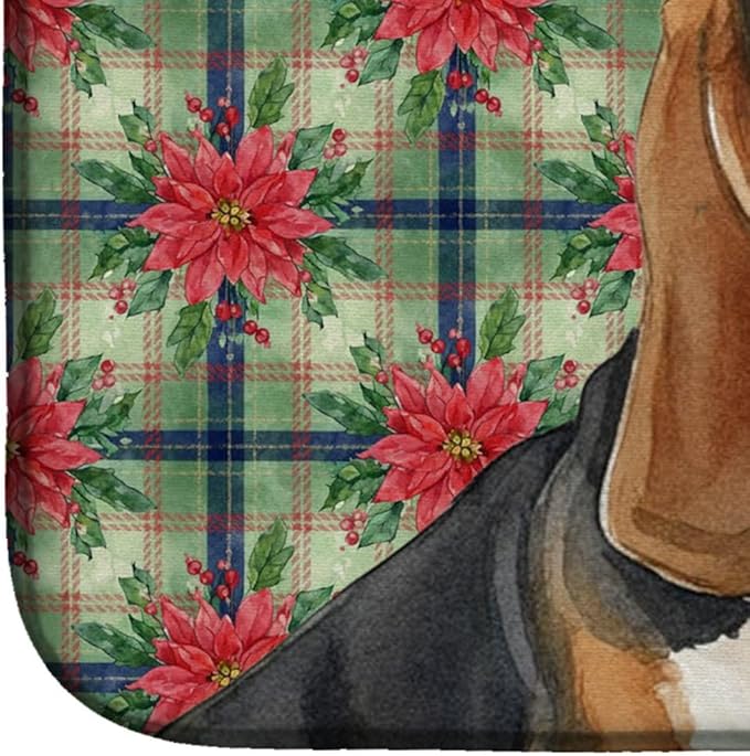 Caroline's Treasures Tricolor and White Basset Hound Christmas PoinsettIas Dish Drying Mat Absorbent Dish Drying Mat Pad for Kitchen Counter Dish Drainer Mat for Countertop, 14 x 21", Multicolor
