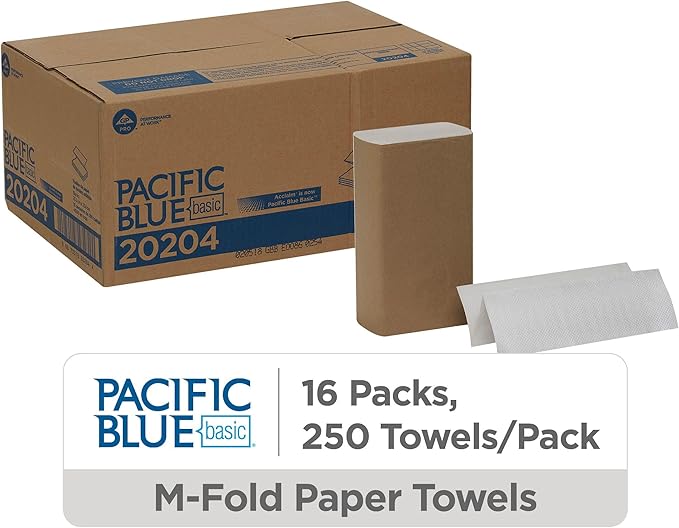 Pacific Blue Basic Multifold Paper Towels by GP PRO (Georgia-Pacific), White, 20204, 250 Towels Per Pack, 16 Packs Per Case, (Case of 16 Packs, 250 per Pack)