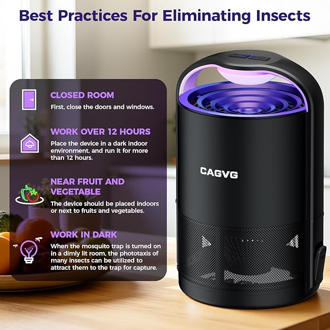 Fly Trap Indoor, Fruit Fly Traps for Indoors Flying Insect Gnat Traps for House Indoor with Adjustable Lighting, Bug Zapper Indoor, Gnat Killer Catcher with 10 Refills （Black）