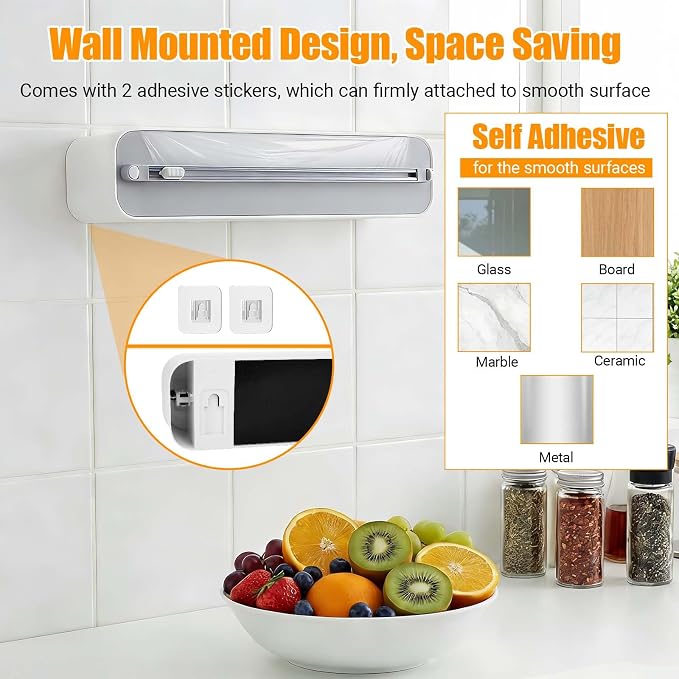 2 Pack Large Magnetic Plastic Wrap and Foil Dispenser with Cutter | Magnetic & Adhesive Mounting, Fits for Max 12.8In x 984Ft of Plastic Wrap, 12.8In x 328Ft of Foil & Parchment Paper