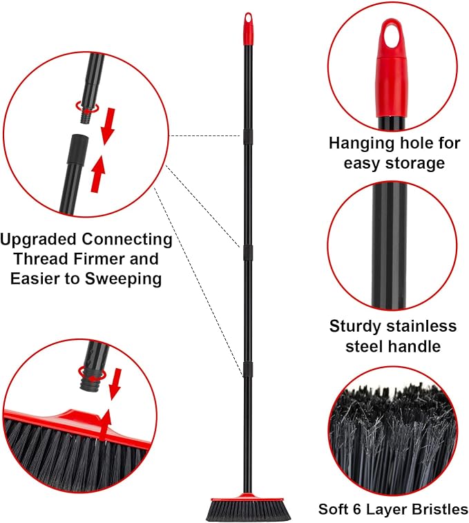 KeFanta 3 Packs Indoor/Outdoor Brooms, Brooms for Sweeping Indoor, 51" Long Handle House Broom for Home Garage Kitchen Office Courtyard Lobby Patio Lawn Concrete