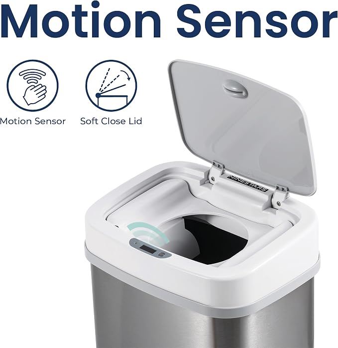Ninestars NPT-15-1WH Automatic Touchless Motion Sensor Diaper Disposal Trash Can with lid, 4 gallon/15 L, White, Plastic