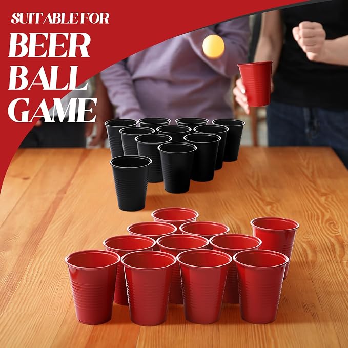 Funnymoom 100 Pcs Casino Theme Party Cups Poker Disposable Plastic Red Black 12 oz Drinking Water Beverage Cups for Wedding Birthday Graduation Halloween Casino Party Supplies