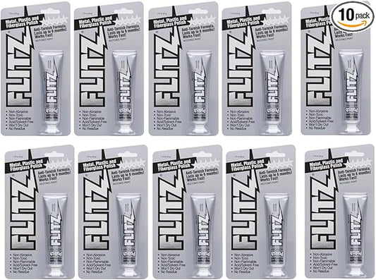 Flitz Metal Polish Paste - 1.76oz USA-Made Polish for Solid Chrome, Stainless Steel, & Aluminum - Non-Abrasive for Light Oxidation - Requires Manual Buffing - Not for Plated/Coated Surfaces (10 Pack)
