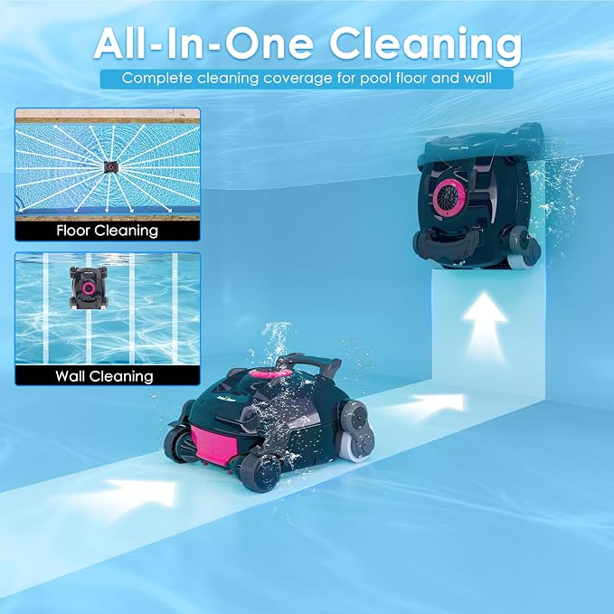 Cordless Robotic Pool Cleaner, Wall Climbing, Lightweight, Extended Battery Life, 8L Large Capacity, Advanced Dual-Motor, X1 Auto Pool Vacuum for Inground & Above Ground Pools Up to 1100 Sq.Ft, Pink