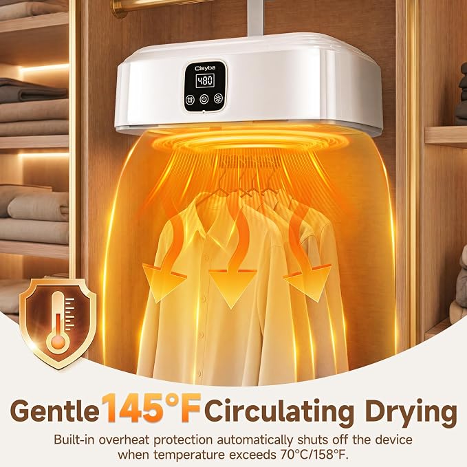 Portable Clothes Dryer, 600W Foldable Laundry Drying Machine with 8 Timer Settings, Compact Hanging Dryer with Overheat Protection, Quiet Garment Care for Apartment, Dorm, RV, Camping, Travel
