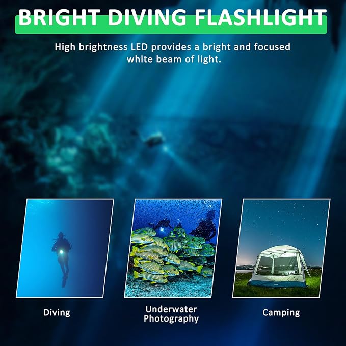 WINDFIRE Rechargeable Scuba Diving Flashlight, Super Bright LED Dive Light, IPX8 Waterproof 60M Underwater Flashlight with 3 Modes for Snorkeling & Cave Diving