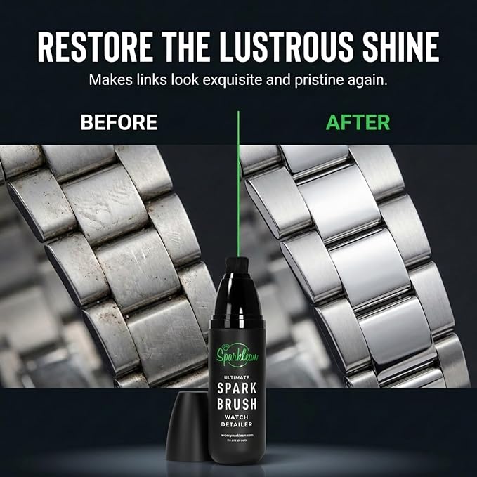 Sparklean SparkBrush Watch Cleaning Brush + Diamond Ring Cleaning Kit · Pre-Filled Solution · 200+ Cleans · Ammonia-Free pH-Balanced · Steel Gold Ceramic Titanium Rubber · Made in USA Since 2000