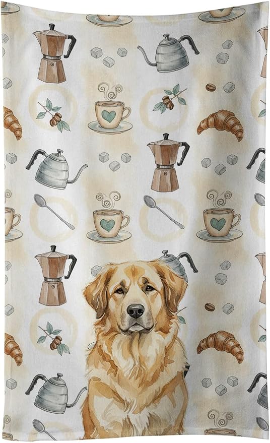Caroline's Treasures Sandy Leonberger Coffee Bar Kitchen Towel Velour Plush Front and Cotton Loop Back Machine Washable