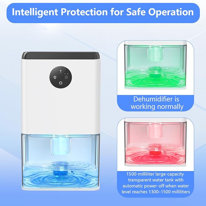 Dehumidifier, 1500ML (50 OZ) Small Dehumidifier for Home (300 Sq. Ft), Quiet with Auto Shut Off, Ideal for Bedroom Bathroom RV Closet