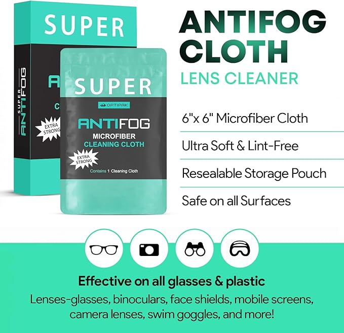 Anti Fog Microfiber Cleaning Cloth for Glasses | Individually Wrapped Microfiber Lens Cleaning Cloth for Eyeglasses, Lenses, Binoculars, Face Shields, Ski Masks or Swim Goggles (3 Count)