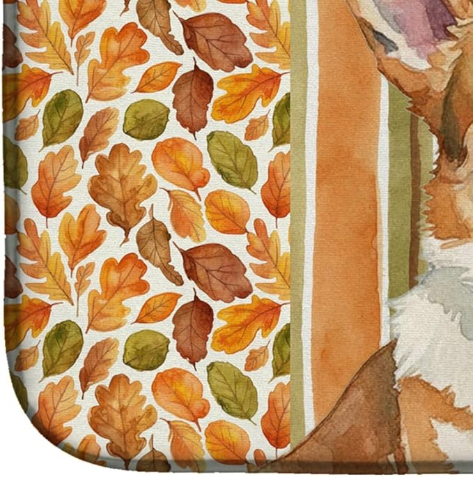 Caroline's Treasures Corgi Heirloom Fall Dish Drying Mat Absorbent Dish Drying Mat Pad for Kitchen Counter Dish Drainer Mat for Countertop, 14 x 21", Multicolor
