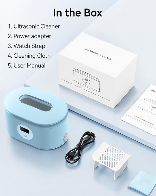Ultrasonic Cleaner, 48KHz Ultrasonic Jewelry Cleaner with 20oz 304 Stainless Steel Tank, Dual Modes & LED Display - for Jewelry, Eyeglasses, Watches, Dentures, Retainers & More-Light Blue