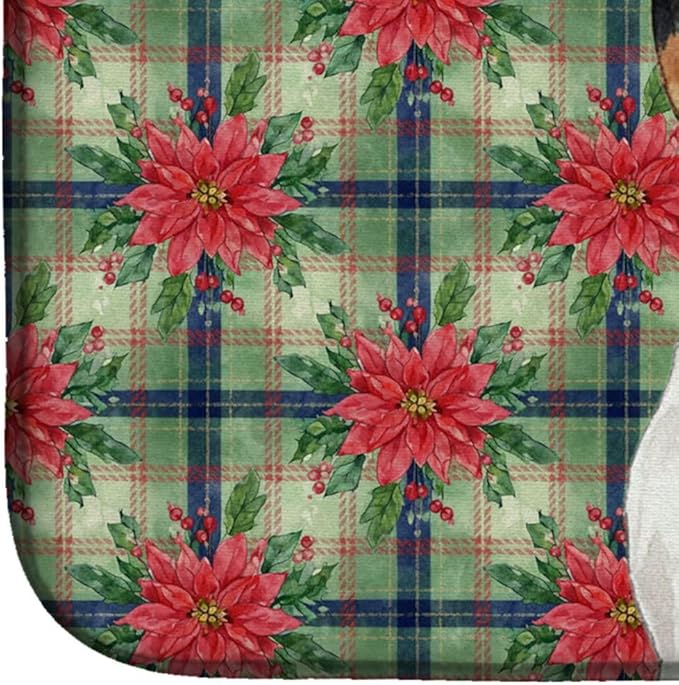 Caroline's Treasures White and Black Jack Russell Terrier Christmas PoinsettIas Dish Drying Mat Absorbent Dish Drying Mat Pad for Kitchen Counter Dish Drainer Mat for Countertop, 14 x 21", Multicolor