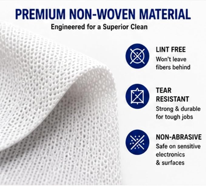 Cleanse 99.9% Isopropyl Alcohol Handy Wipes, 50 Counts Lint Free Non-Abrasive No Water Residue Ideal for Electronics, Household, Work Equipment Safe for Tech Cleaning & Screens (6 x 5 inches)