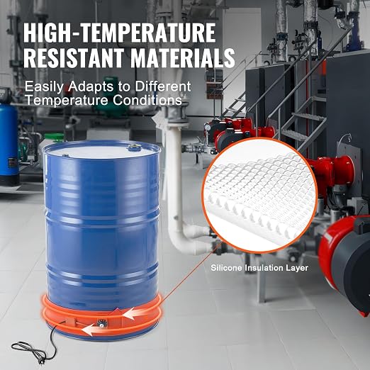 VEVOR Metal Drum Heater, 1200 Watt 5" Width, Pail Heating Band for 55 Gallon Barrel, 86-302℉ Adjustable Thermostat, High Efficiency Silicone Grease Keg Heater, Tested to UL 499 Standard, FCC Listed
