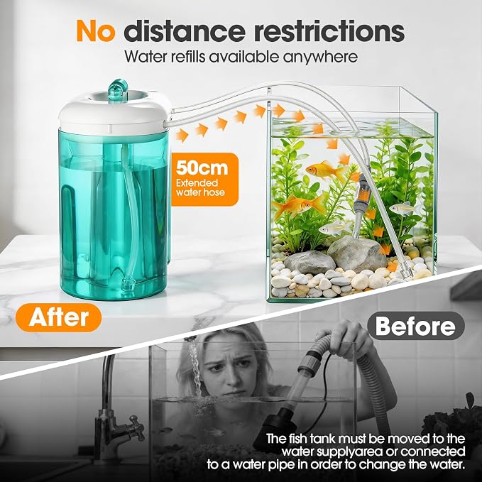 2000mah Rechargeable Aquarium Gravel Cleaner, Portable 3L Fully Automatic Fish Tank Cleaning Tools Synchronized Water Change Gravel Vacuum for Aquarium Water Filter