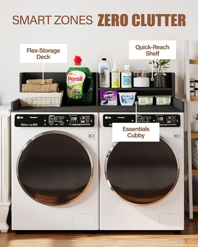Premium Waterproof HDPE Washer Dryer Countertop with Shelf 54"x27.5" | Durable washer dryer topper for organization, folding clothes, sorting and storage